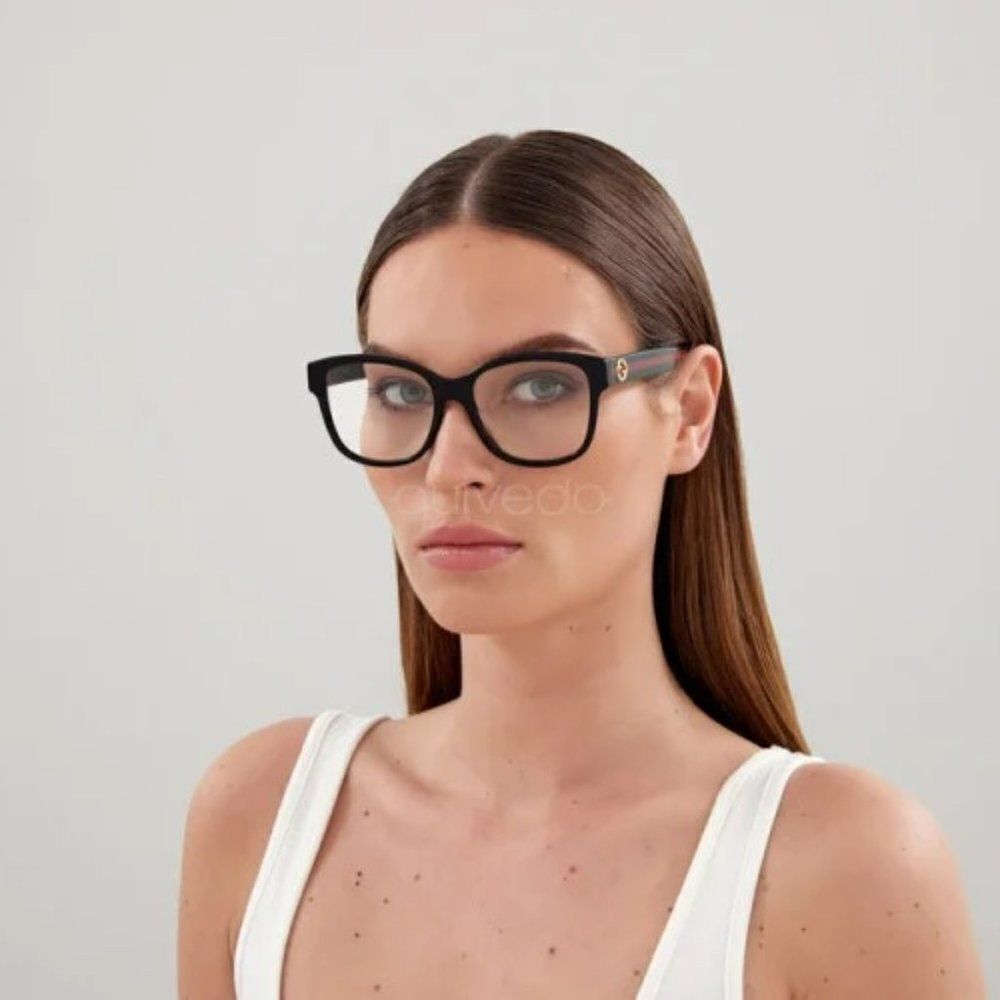 NEW Gucci GG0038ON 011 Black Green Square Women Eyeglasses - Picture 6 of 14
